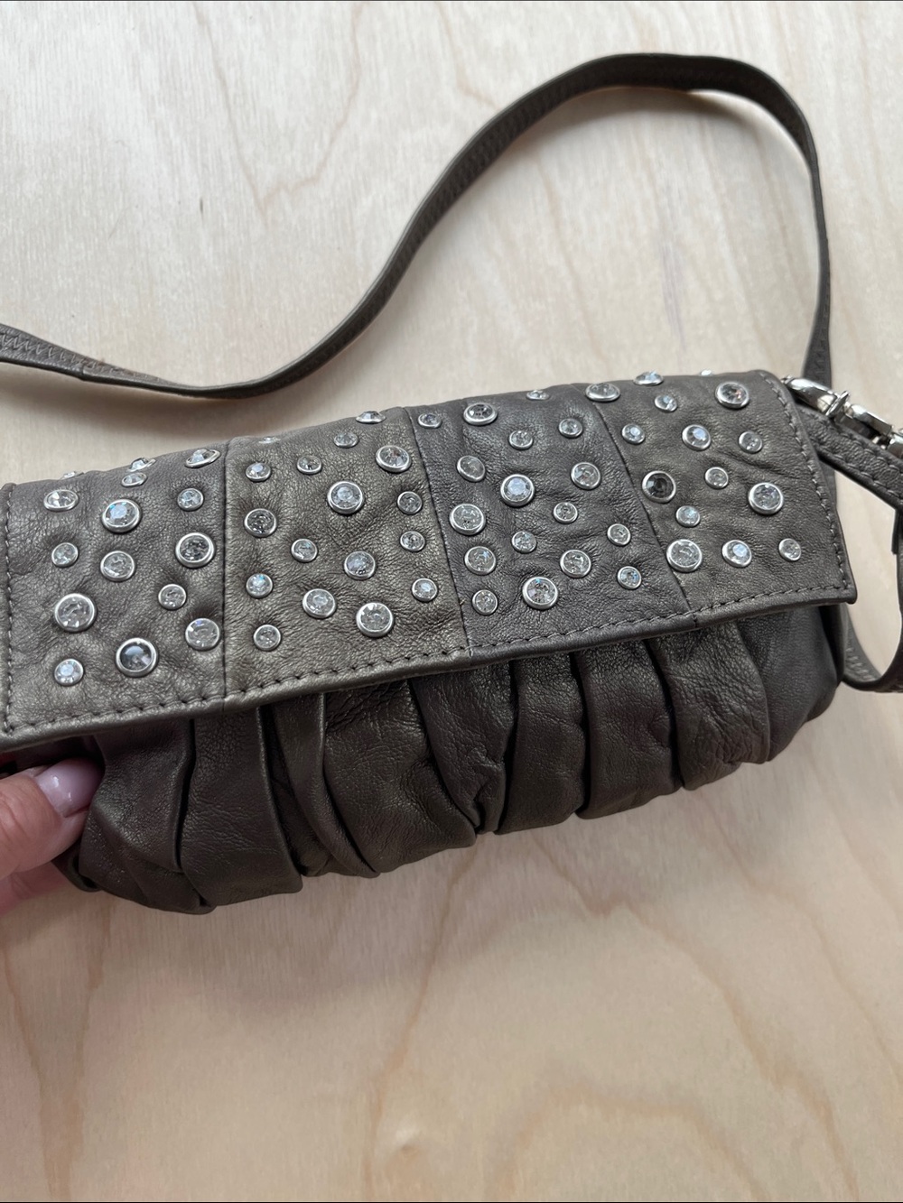 Negro Bronze Leather Crystal Studded Bag